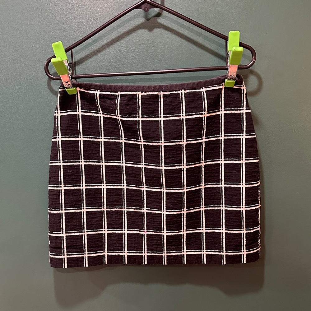 Madewell Black Mini Skirt with White Windowpane Grid